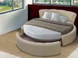 Интерьерная круглая кровать с ящиком с искусственной кожей Аура 