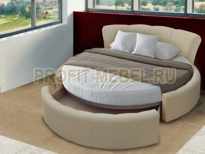 Интерьерная круглая кровать с ящиком с искусственной кожей Аура по цене производителя 59070 руб. в наличии на 29.03.2024