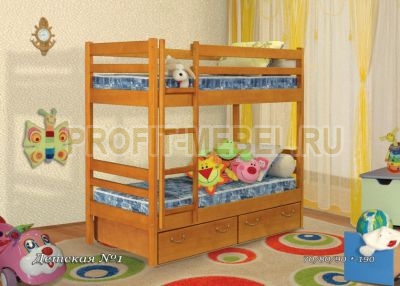 Кровать  двухъярусная из массива сосны Детская № 1 по цене производителя 24145 руб. в наличии на 01.05.2024